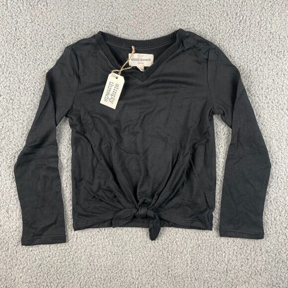 Simply Threads Girls 6 Black Simply The Softest Long Sleeve V-Neck Tie Front Tee - Picture 1 of 9
